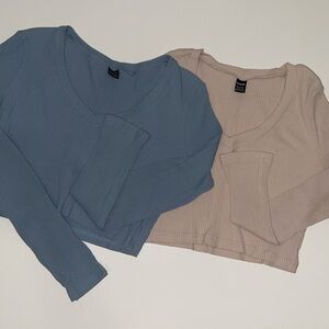 SHEIN Blue and Beige Crop Long Sleeve